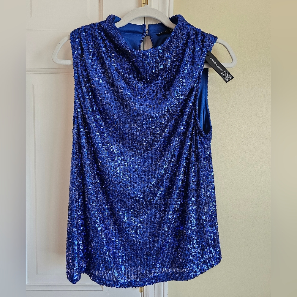 Cable and Gauge Blue Sequin Top, Large